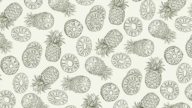 Hand drawn background with pineapple on a seamless loop