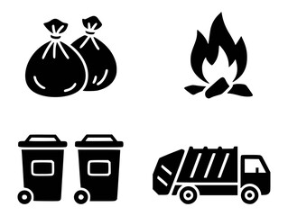 Garbage bags bins truck fire trash