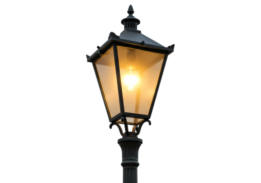 Illuminating Street Lamp: Nighttime Urban Scene Photography Isolated on Transparent Background