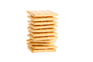 a stack of crackers on a white background