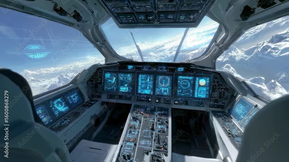 Poster A cockpit style layout with a combination of virtual reality projections and holographic displays providing a 360degree view of the surrounding environment with interactive controls