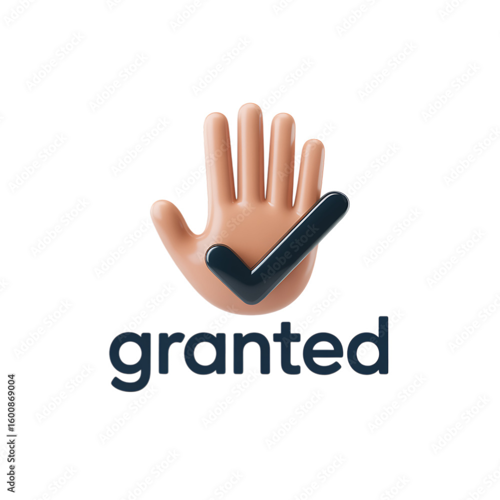 Poster human hand with checkmark and granted text isolated on transparent background