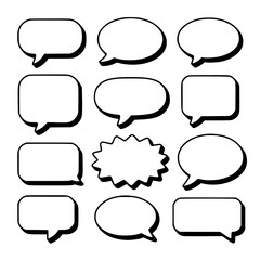 Obraz premium Speech Bubble Collection: A set of twelve diverse, bold line art speech bubbles in various shapes, perfect for comic books, graphic design, and communication illustrations.