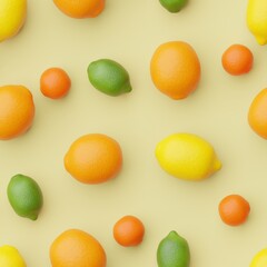 Top flat view on citrus fruits on fall leaf brown background as seamles pattern