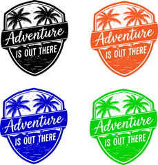 Set of vintage summer vacation stamps and tropical travel labels