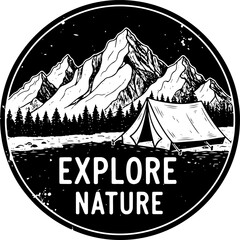 Mountain landscape icon set with nature and travel elements in vector style
