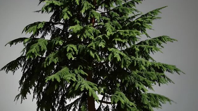 looping 4K alpha animation deodar cedar tree gently swaying wind flows through lush green branches design video ed natural compositing botanic education scenic layering motion