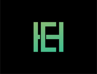 Obraz premium Modern gradient green letters h e logo