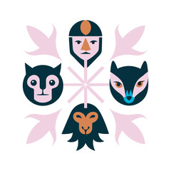 Inuit Tribal Mask Mandala Pattern Art