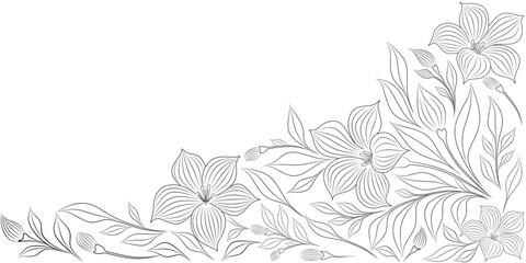 Elegant Corner Floral Ornament in Monochrome Style – Decorative Botanical Vector Design for Invitations and Stationery