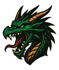 GREEN DRAGON WITH OPEN MOUTH AND TONGUE OUT