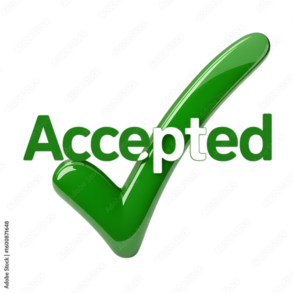 Fototapete green check mark and accepted text isolated on transparent background