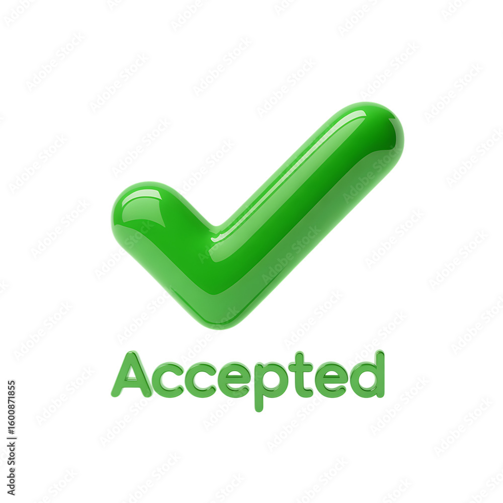 Fototapete green check mark and accepted text isolated on transparent background
