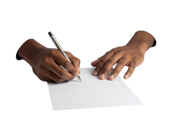 Close-up of Hands Signing a Document Isolated on Transparent Background