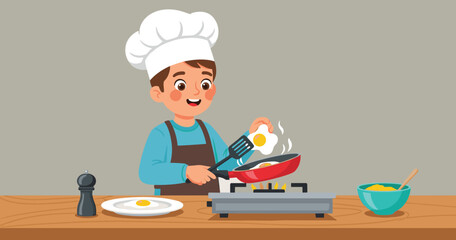 Chef Cooking Eggs in Modern Kitchen, Professional Culinary Skills, Breakfast Preparation, Frying Pan on Stove, Pepper Grinder, Food Styling, Plate Ready
