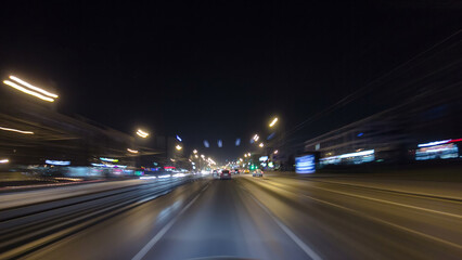 Drive through Traffic of cars in Moscow city streets, timelapse hyperlapse Russia
