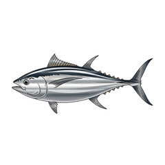 Obraz premium Detailed illustration of a sleek, silver tuna fish, showcasing its streamlined body and distinctive markings.