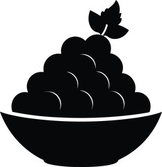 Stylized Silhouette of Fresh Green Peas in a Bowl with Leaves a Vegetable Delightful and Healthy Food Icon