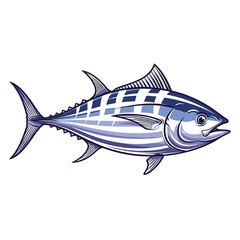 Obraz premium Side view illustration of a bluefin tuna, detailed lines and shading.