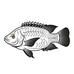 Obraz premium Side view of a stylized black and white fish illustration.