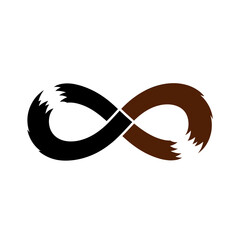 Infinity symbol with textured ends, one side black, the other brown, on a white background.