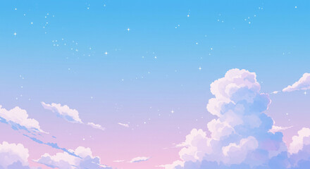 Céu azul estilo anime em degradê com nuvens
