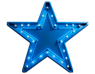  Vintage Blue Neon Star Sign with Subtle Flickering Effect, Isolated Transparent PNG