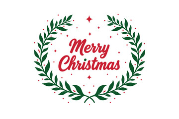 Merry christmas wreath with festive sparkles and greenery