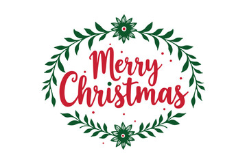 Festive merry christmas wreath with red text