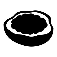 Monochrome stylized illustration of a split fruit, possibly a mango or avocado