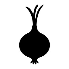 Silhouette of an onion with roots and leaves, a vegetable drawing