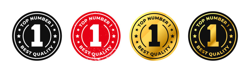Top no. 1 best quality badges and labels set. Premium and luxury gold circle with text number 1 stickers. For icon, symbol, mark, sign, logo, stamp. Vector Illustration