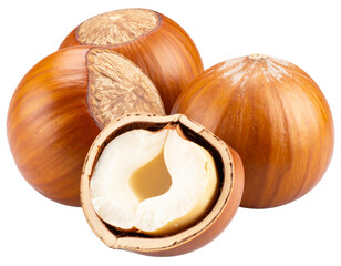 Close-Up of Cracked Hazelnuts Showing Creamy Inner Texture, Transparent Background PNG