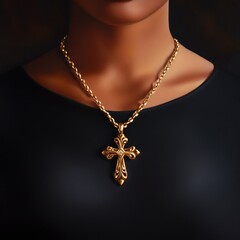 Gold Cross Necklace on Woman
