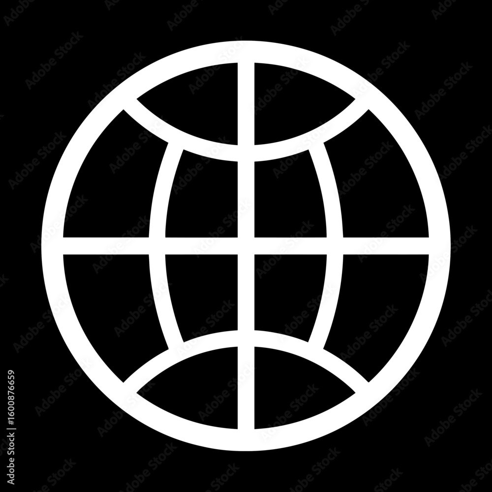 Poster white globe displays networked lines against black backdrop visualizing global connectivity.