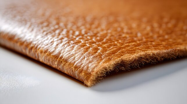 Leather surface swatch visible pores and grain cleanly cut and laid flat on a white surface studio lit for texture accuracy ideal for fashion furniture or automotive themes