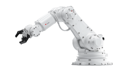 Industrial robotic arm manipulator isolated on white background