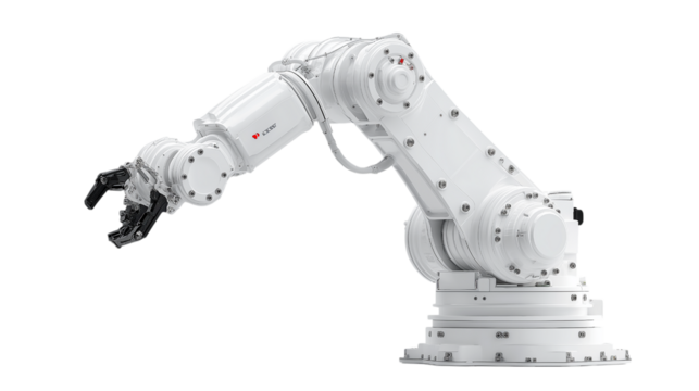 Industrial robotic arm manipulator isolated on white background