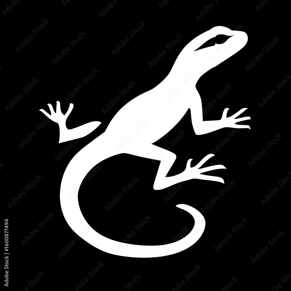 Poster white lizard silhouette creeps across solid dark background showcasing isolated reptile design eleme
