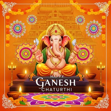 Lord ganesha celebrated with lights and decorations for ganesh chaturthi