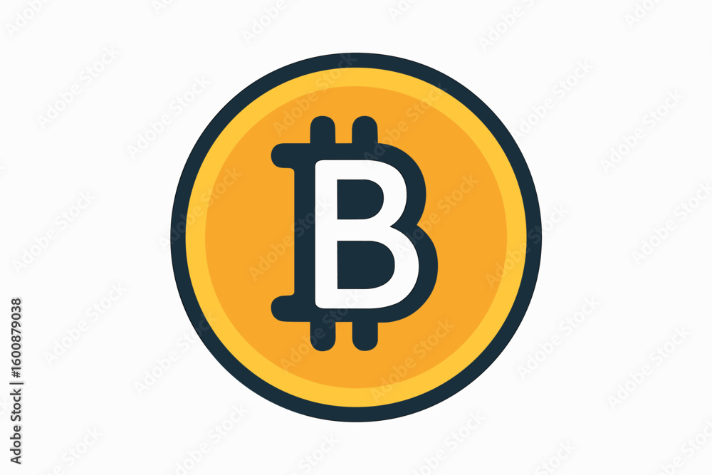 Poster a symbolic representation of cryptocurrency featuring a bitcoin icon in a brightly colored circular 