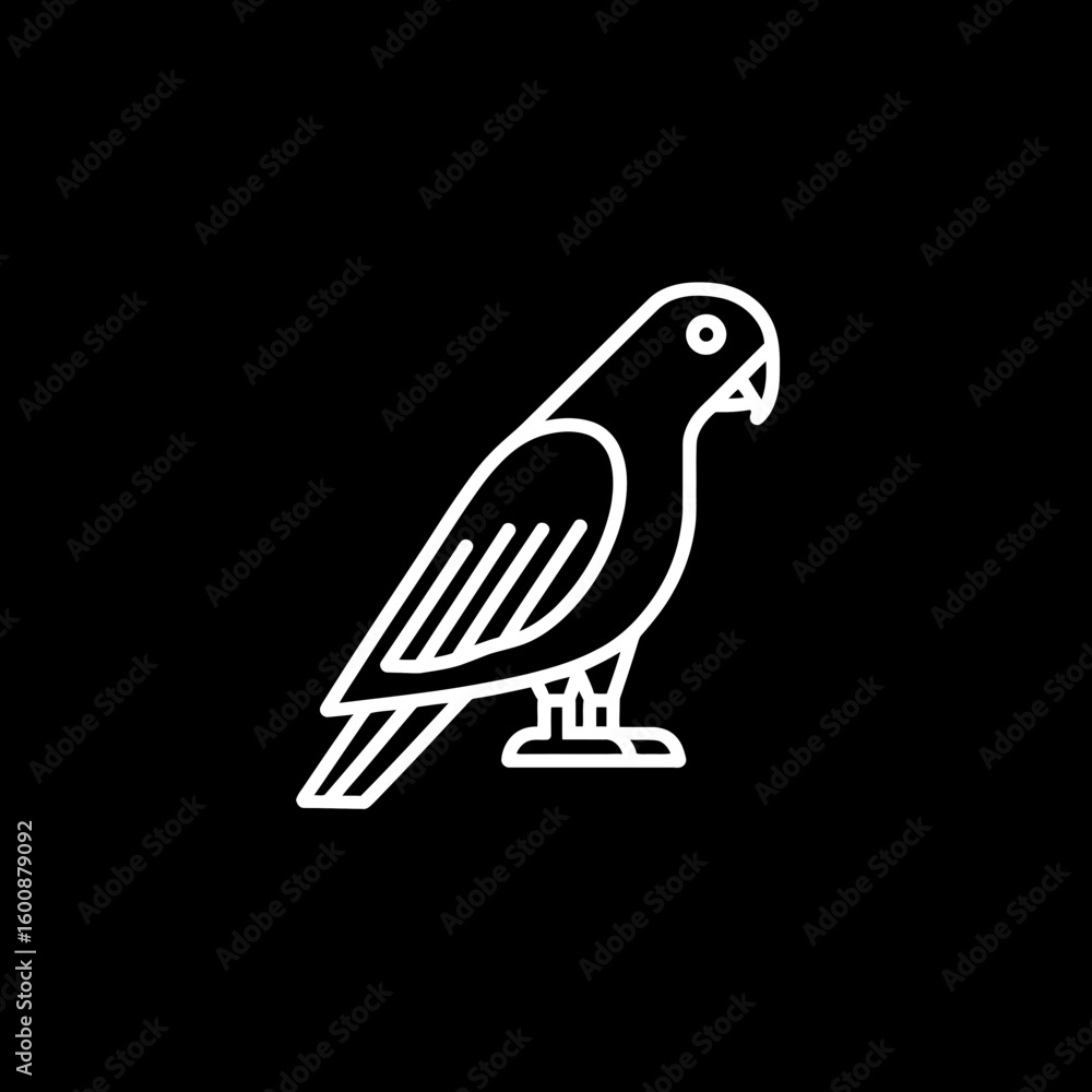 Poster minimalist parrot outline poses graphically against dark background for logo creation