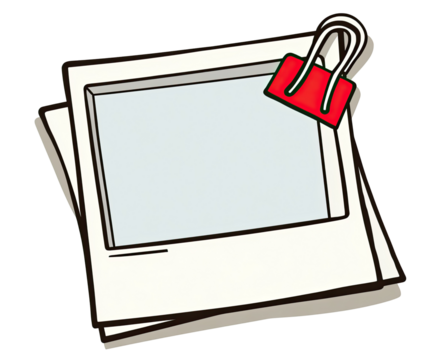 Stack of photos with a red paperclip