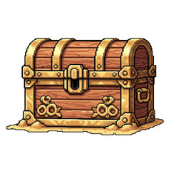 Pixel Art Desert Treasure Chest on Sand - 2D Game Asset