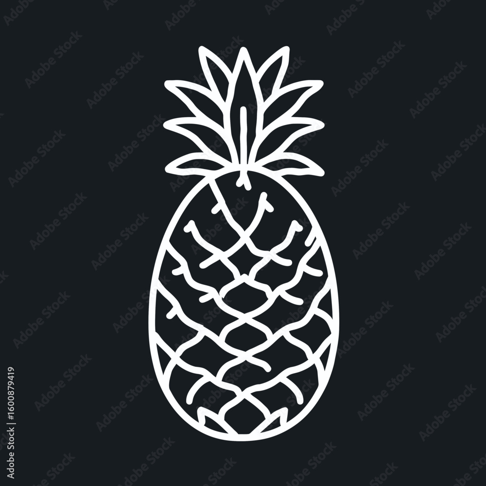 Poster stylized pineapple outline stands isolated against dark backdrop displaying minimal design and tropi
