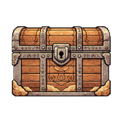 Pixel Style Ancient Runic Desert Chest with Stone and Sand - 2D Game Relic