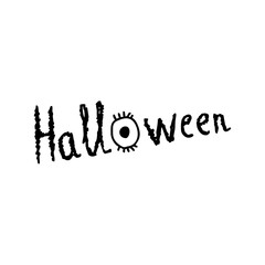 Creepy Halloween hand drawn black typography with spooky eye detail on transparent background for party invitation, poster design, or horror themed branding