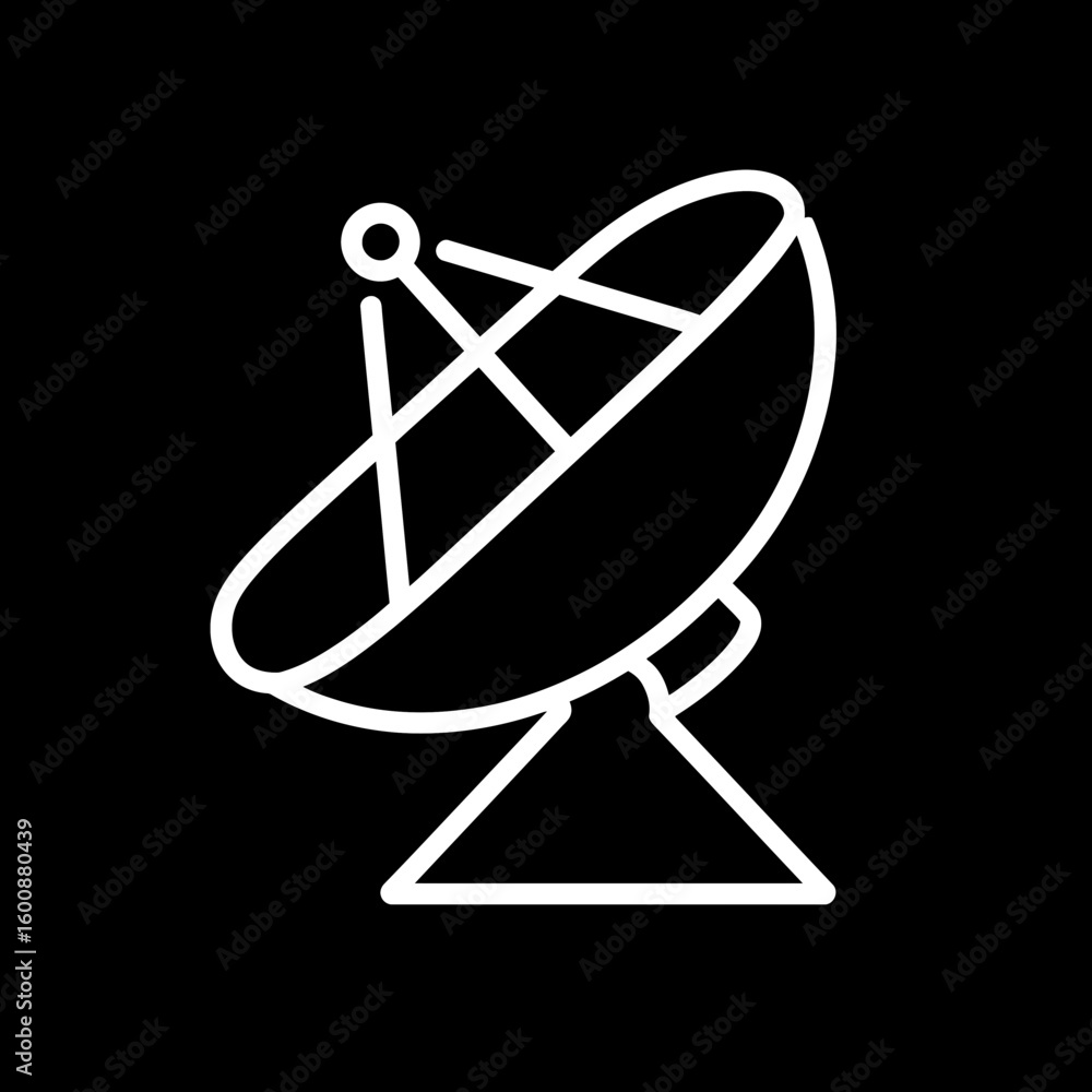 Poster white radar antenna transmits signals in dark studio creating connection globally digitally