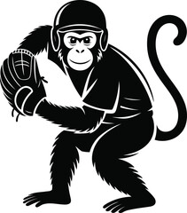Fototapeta premium Monkey Playing Baseball Silhouette Vector, Transparent Background.
