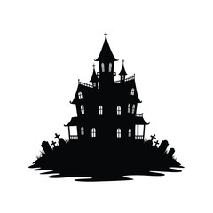 Obraz premium Spooky Haunted House Vector Icon with Bats Flying and Glowing Windows Halloween